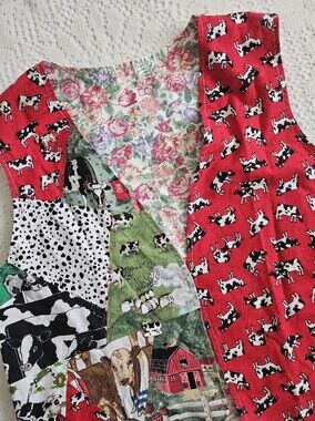 Vintage Farm Animal Patchwork Printed Vest Multicolor Cows Barns
